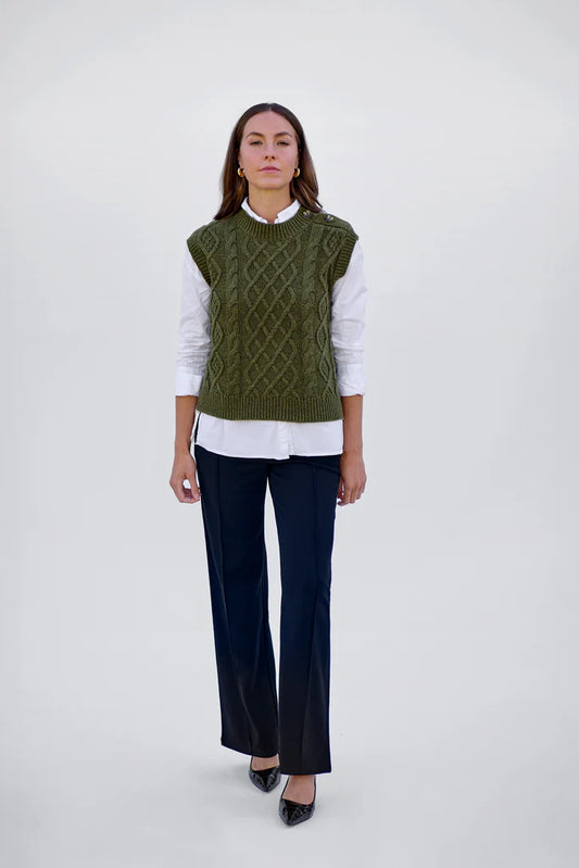 Maxted Cable Button Vest in Rural Khaki