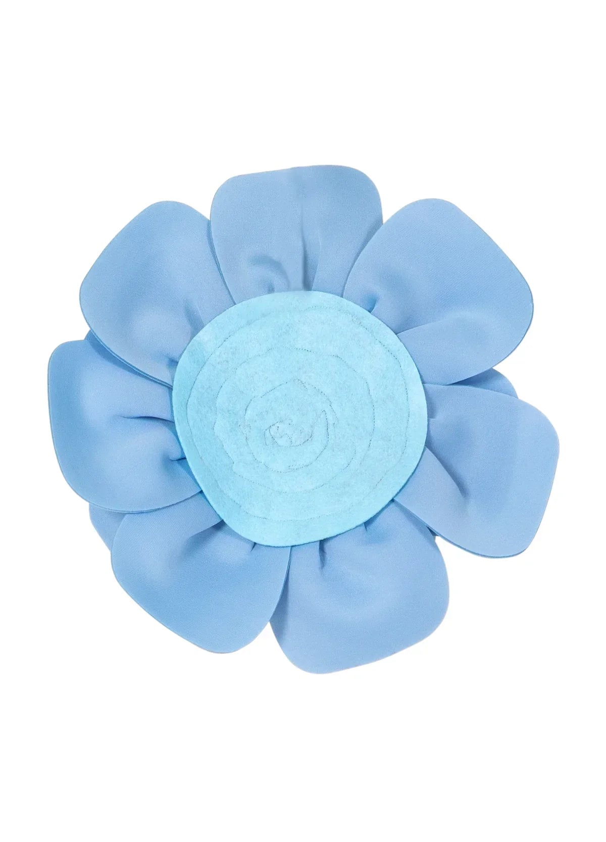 Light blue fabric flower accessory with layered petals, perfect for women’s fashion styling