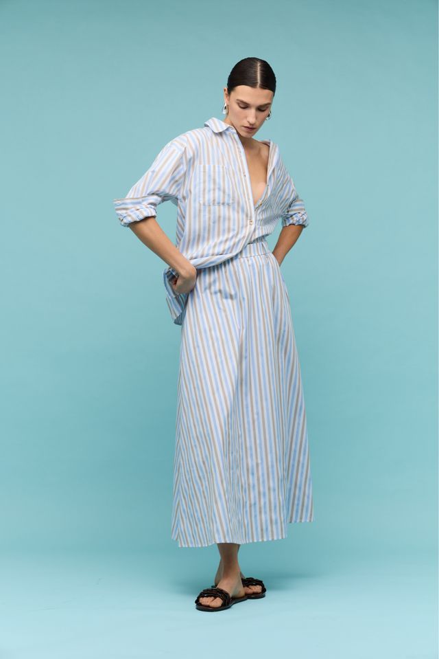 Staple the Label Marcella Oversized Shirt Blue/Brown Stripe