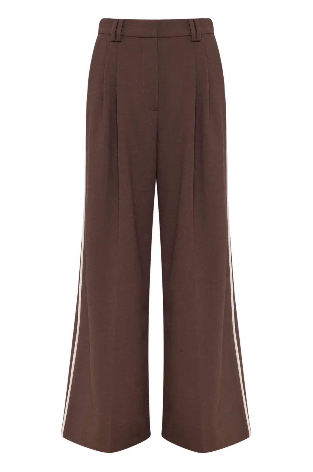 Brown wide-leg trousers with side stripes, women's fashion