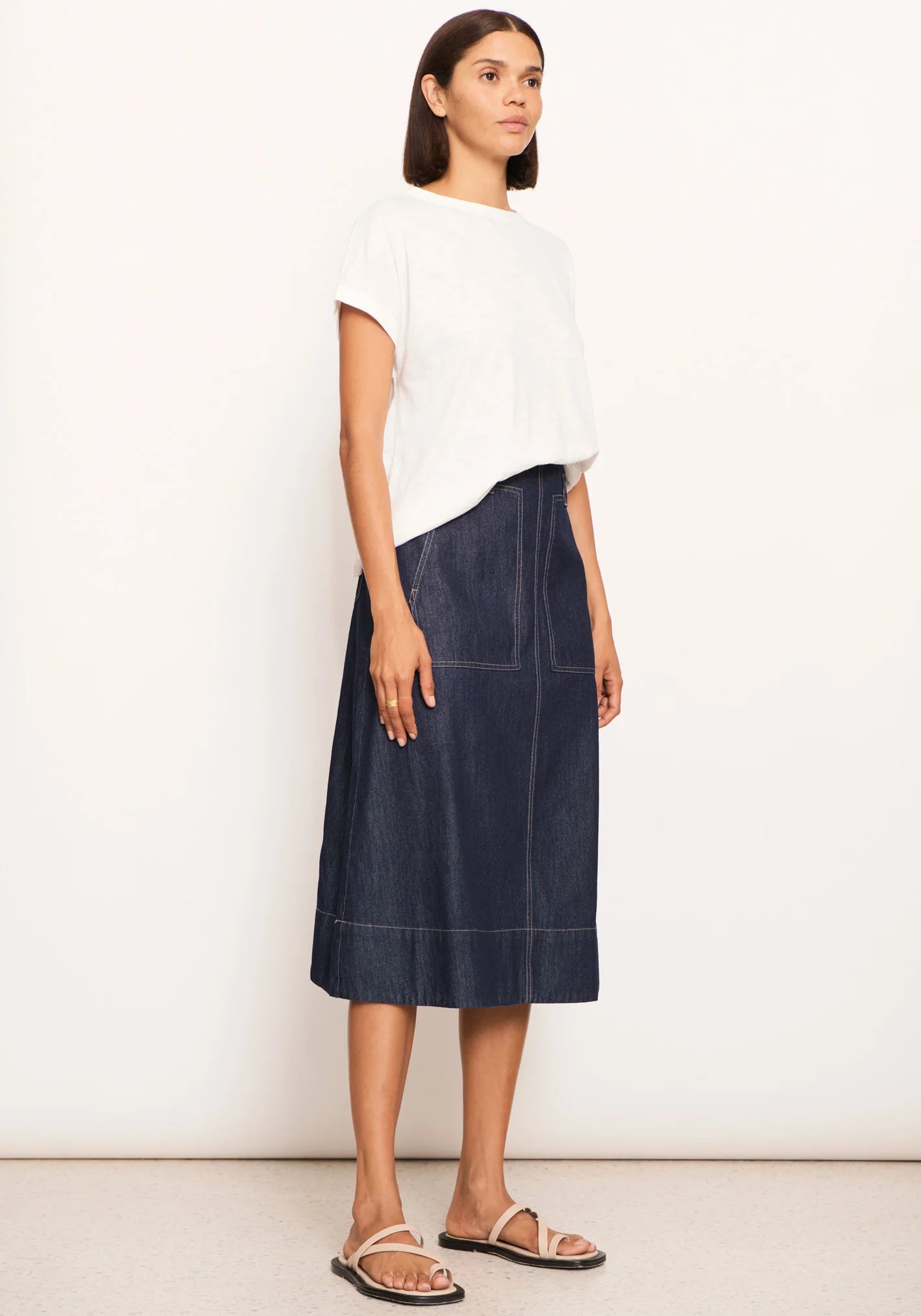 POL Clothing Raydel Denim Skirt in Dark Wash