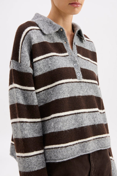 Nude Lucy Maia Rugby Knit in Charcoal Stripe