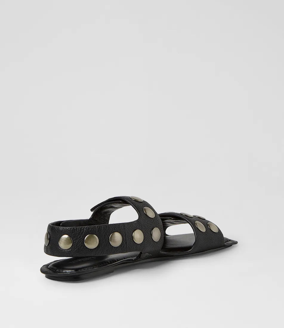 Mollini Molivia black leather sandals with silver stud detailing
