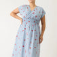 Nancybird Hana Wrap Dress in Blue with Red Motif Embroidery