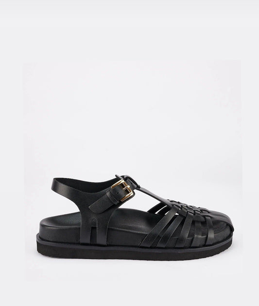 Sol Sana Fisherman Footbed Sandal in Black Leather