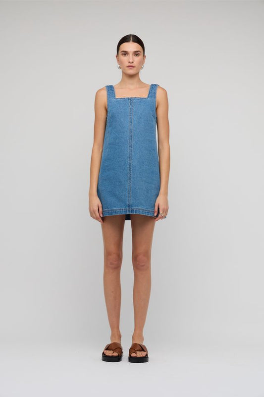 Staple the Label Cassia Denim Mini Dress Mid Blue
