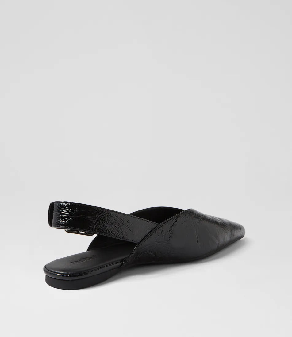 Mollini Foraya Black Crinkle Leather Flat Shoes