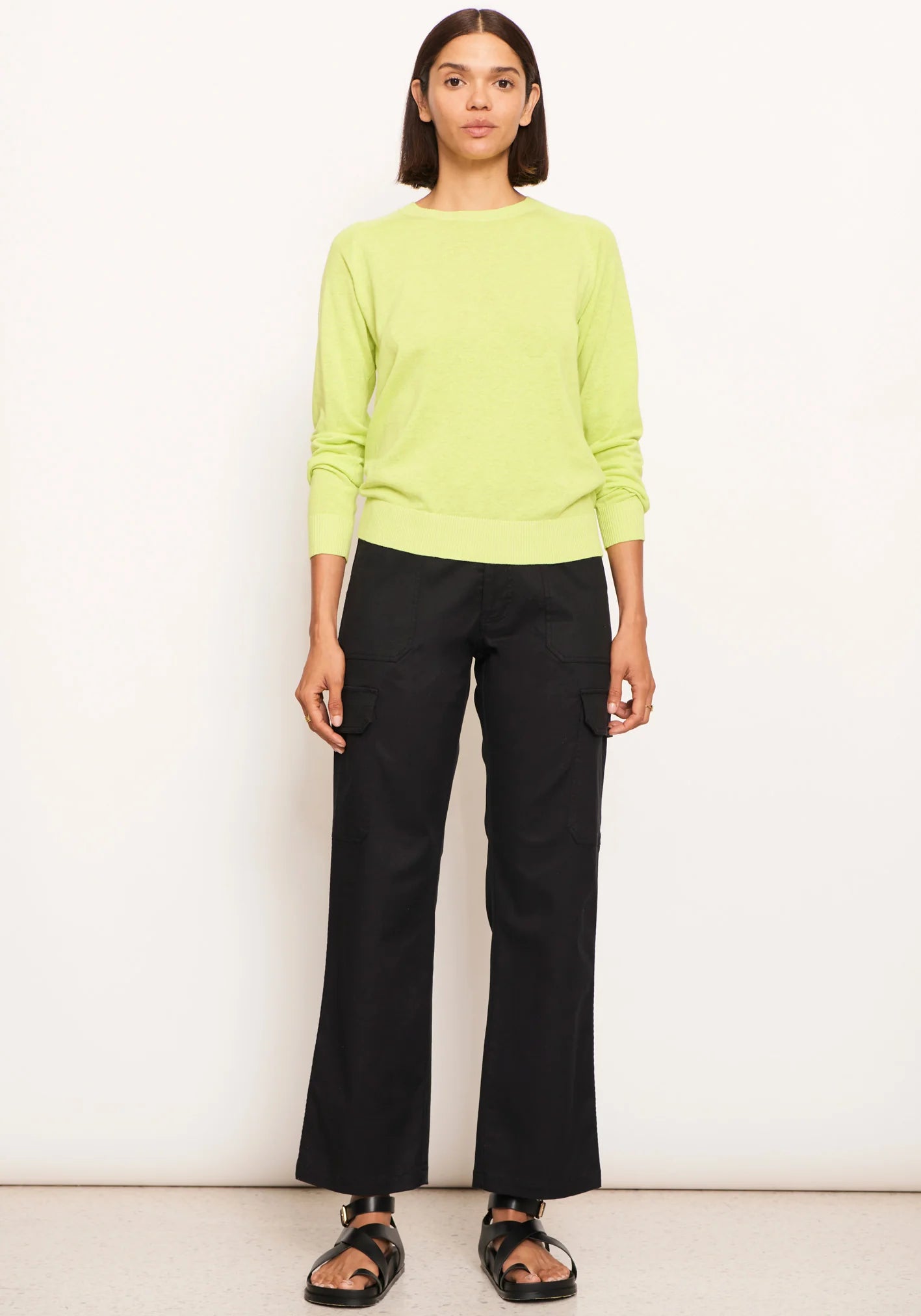 POL Clothing Lido Solid Knit Sweater in Lime