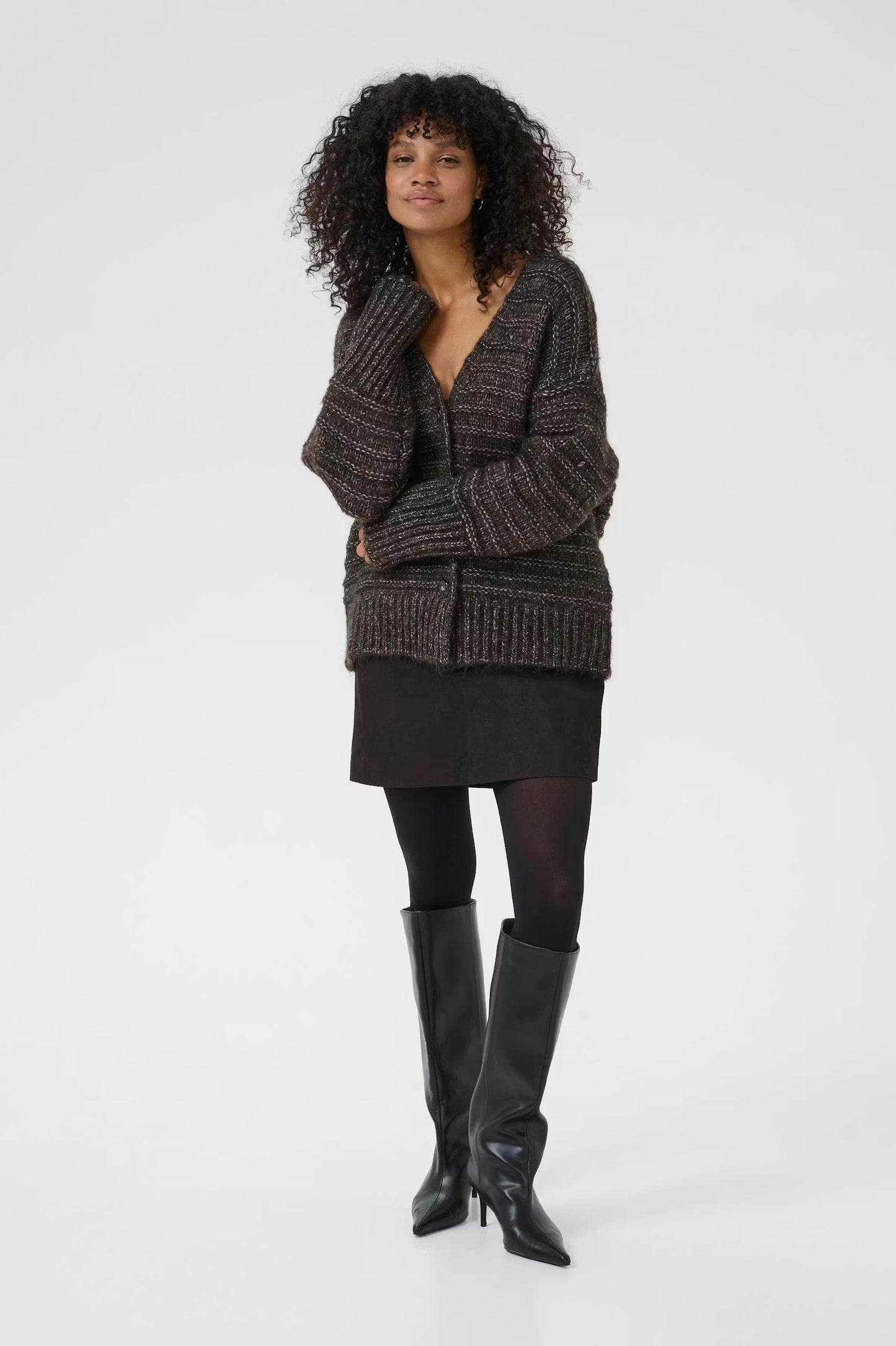 Kaffe KAmarena Knit Cardigan Black Coffee Melange