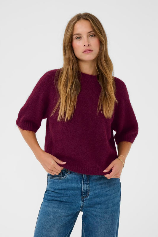 Kaffe KAemilie Cropped Knit Pullover Windsor Wine