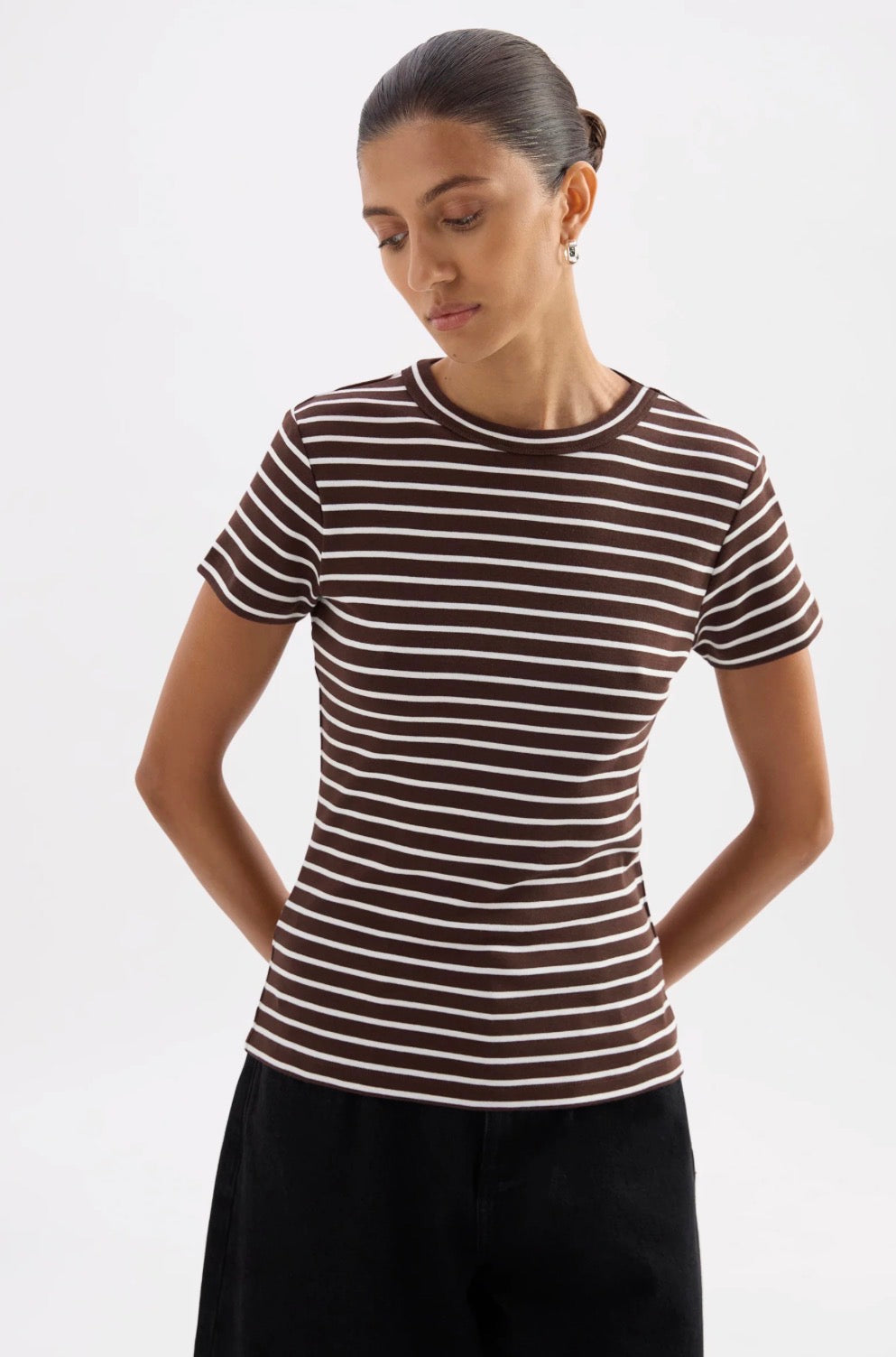 Nude Lucy Organic Stripe Baby Tee in Choc Stripe