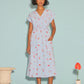 Nancybird Hana Wrap Dress in Blue with Red Motif Embroidery