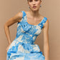 Staple the Label Leilani Shirred Midi Dress Blue Leaf Print