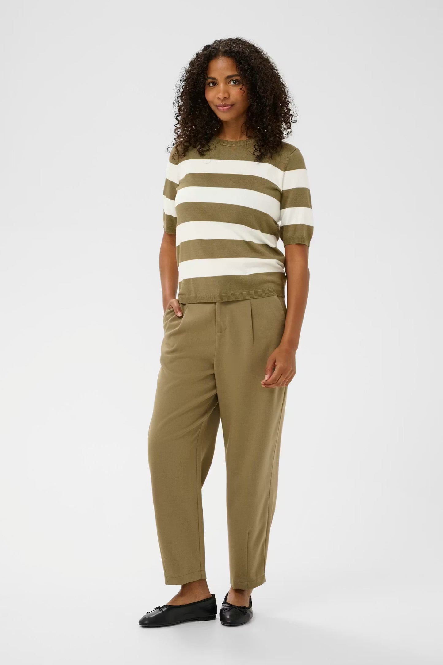 Kaffe KAlizza Striped Knit Dusky Green / Chalk