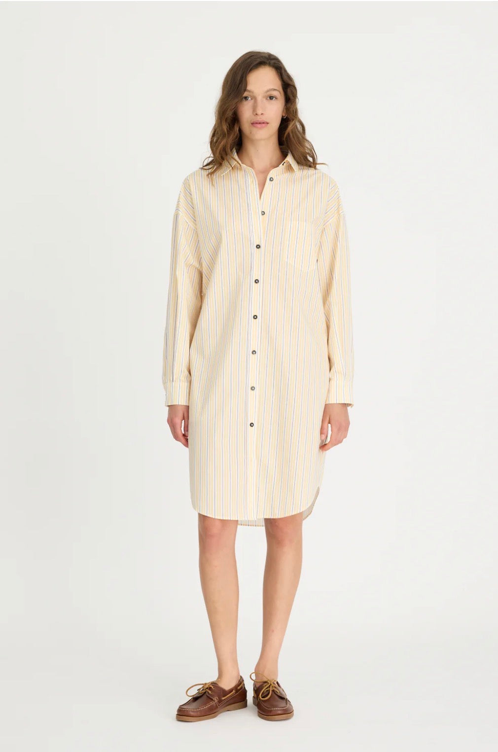 LMND Chiara Midi Dress in Straw/Fudge/White Stripe