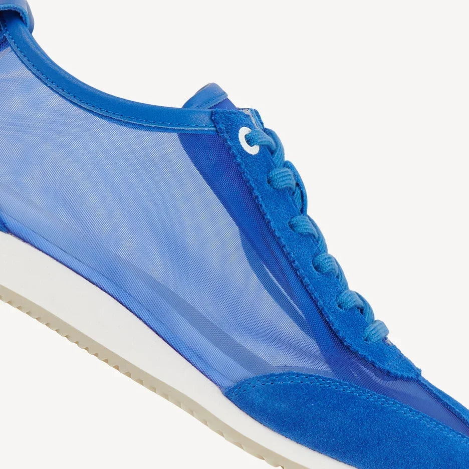 Close-up of the Rollie Cruz Sneaker in cobalt blue mesh and suede.