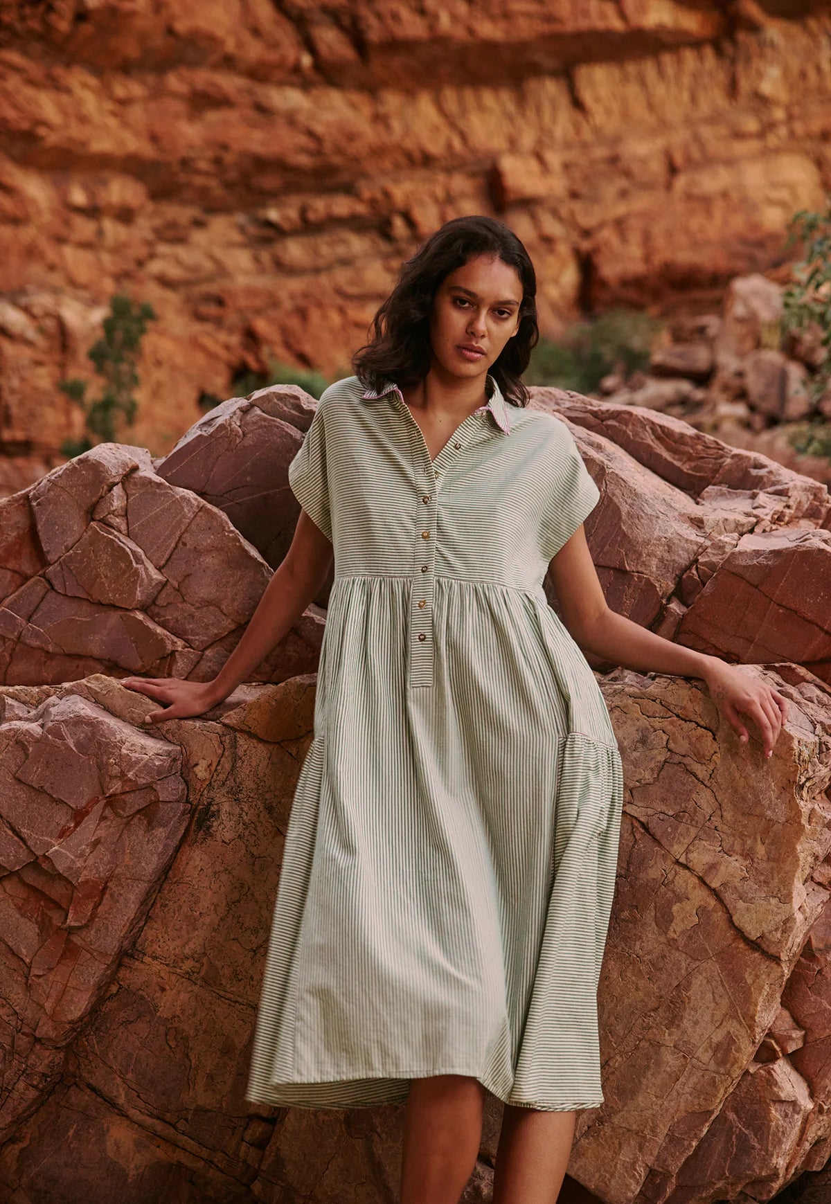 Nancybird Maja Dress in Green Stripe