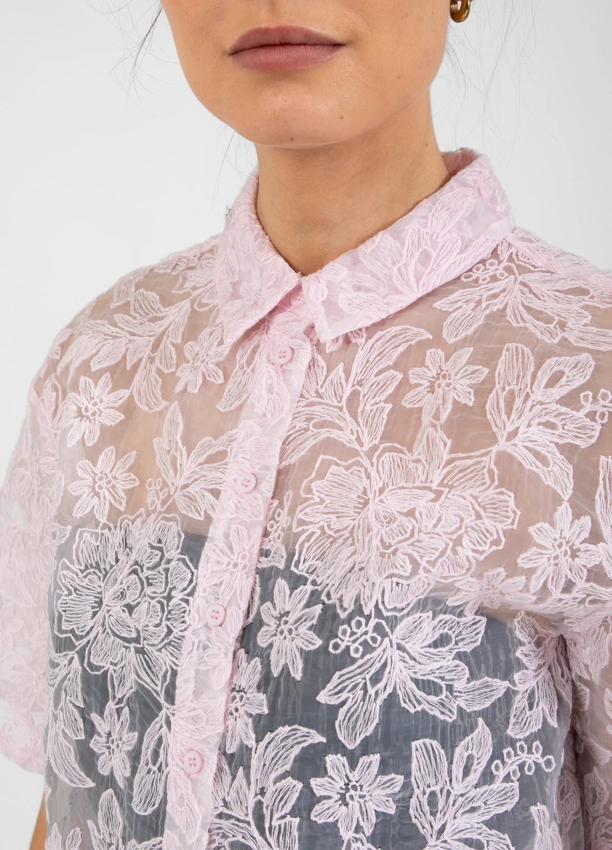 COSTER Shirt with Lace in Powder Rose