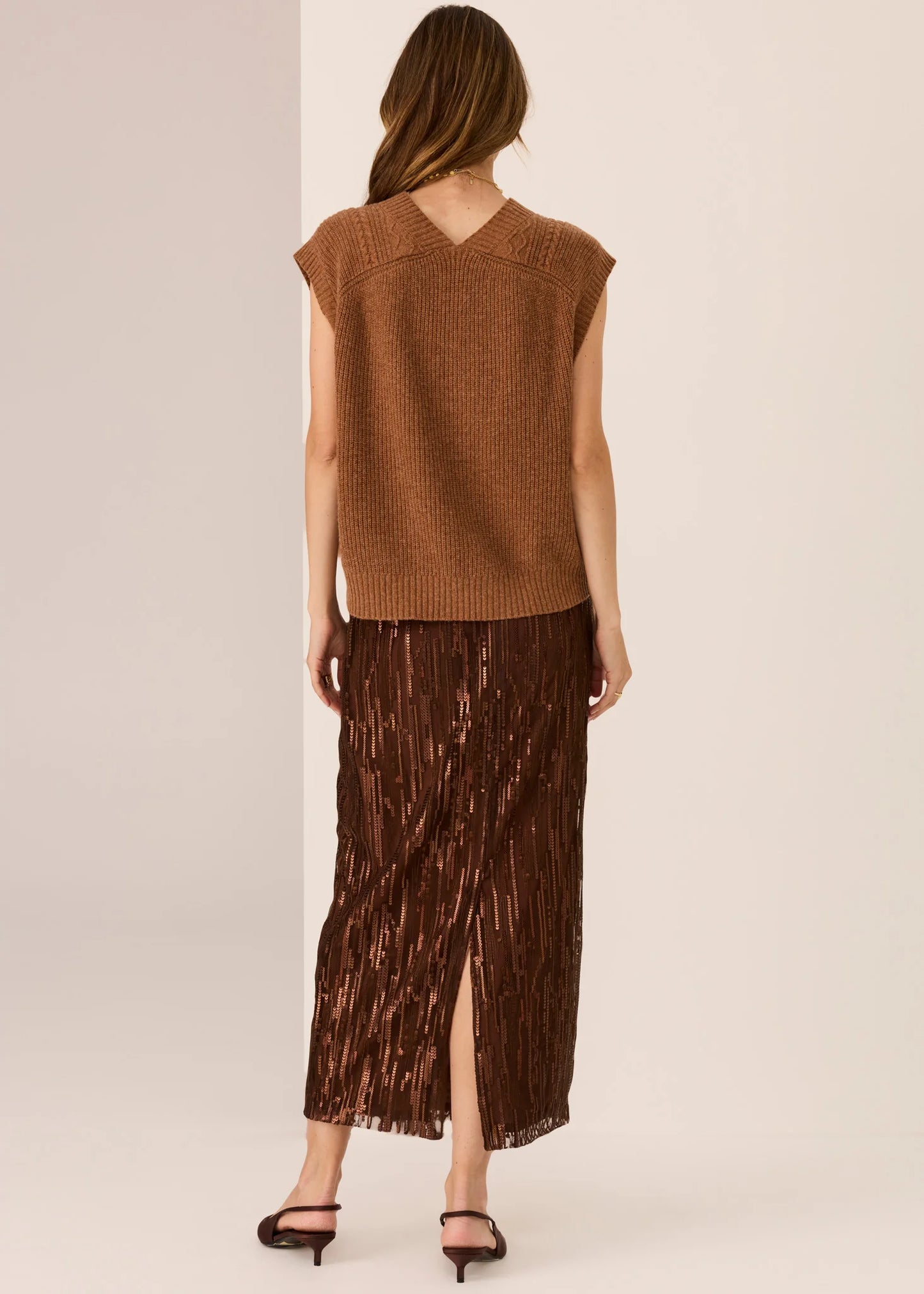 POL Loren Cable Vest Toffee