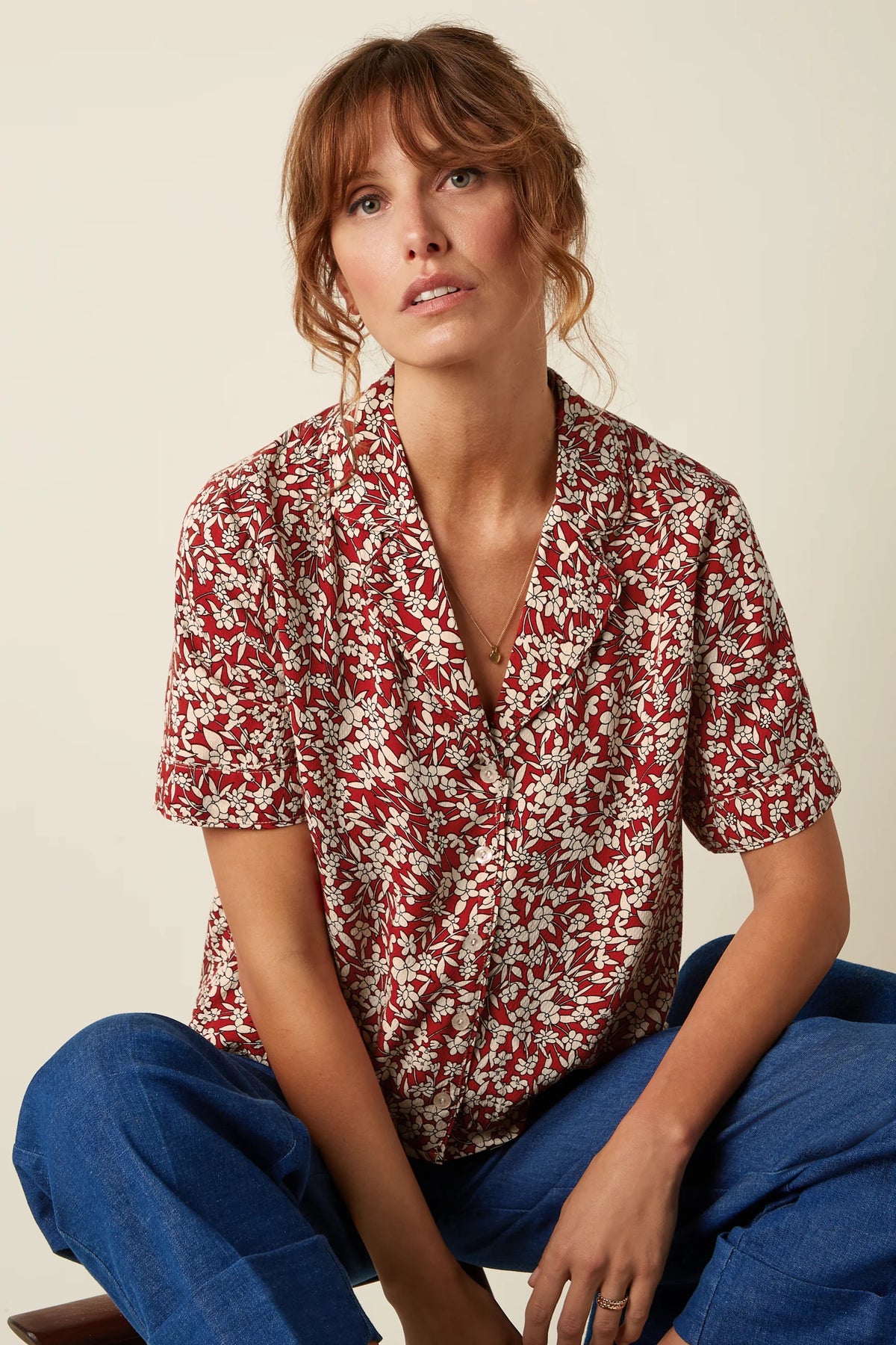 King Louie Elsie Blouse Paradis in Chilli Red Floral