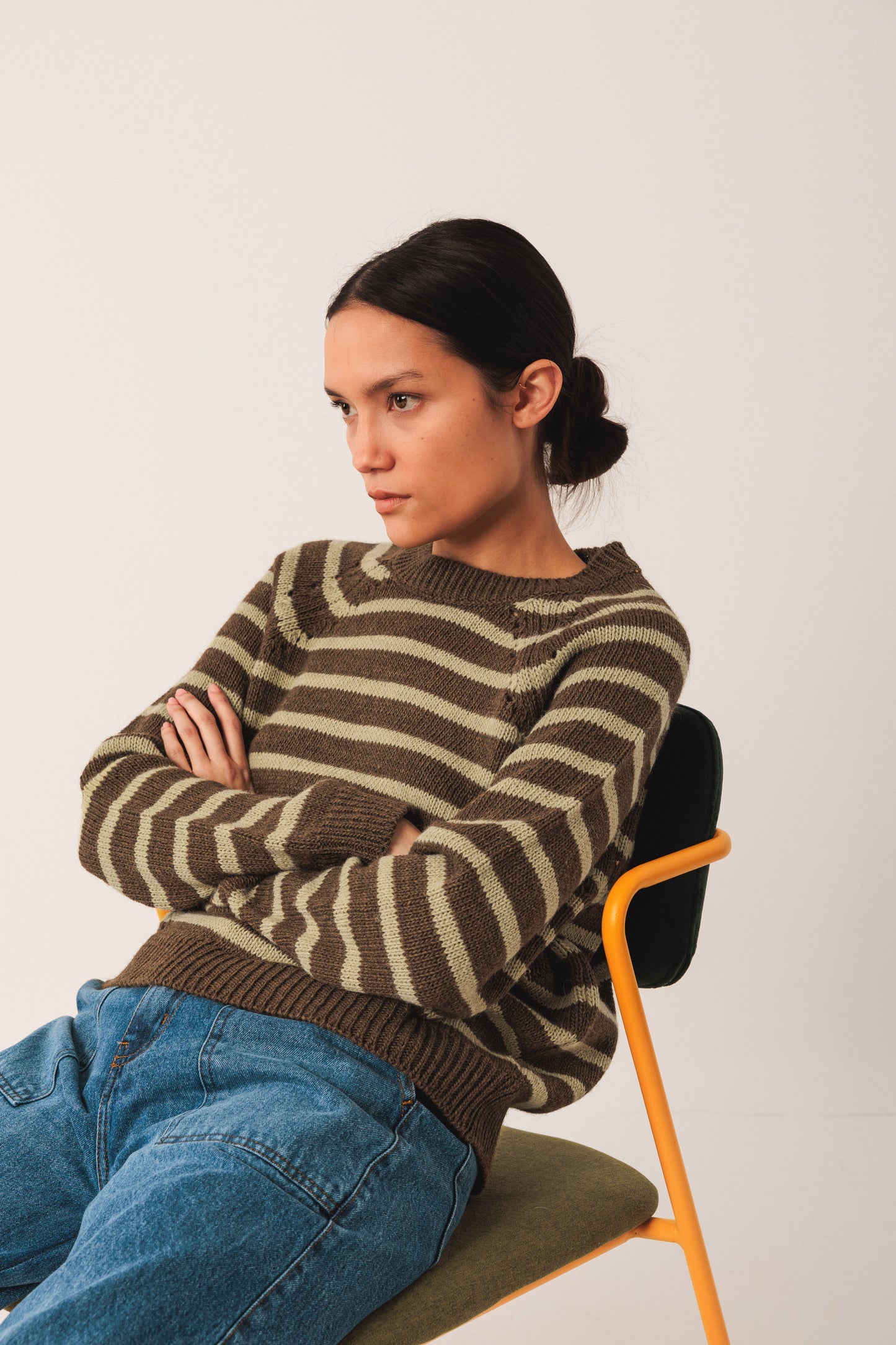 Indi & Cold Bicolour Stripe Sweater Khaki