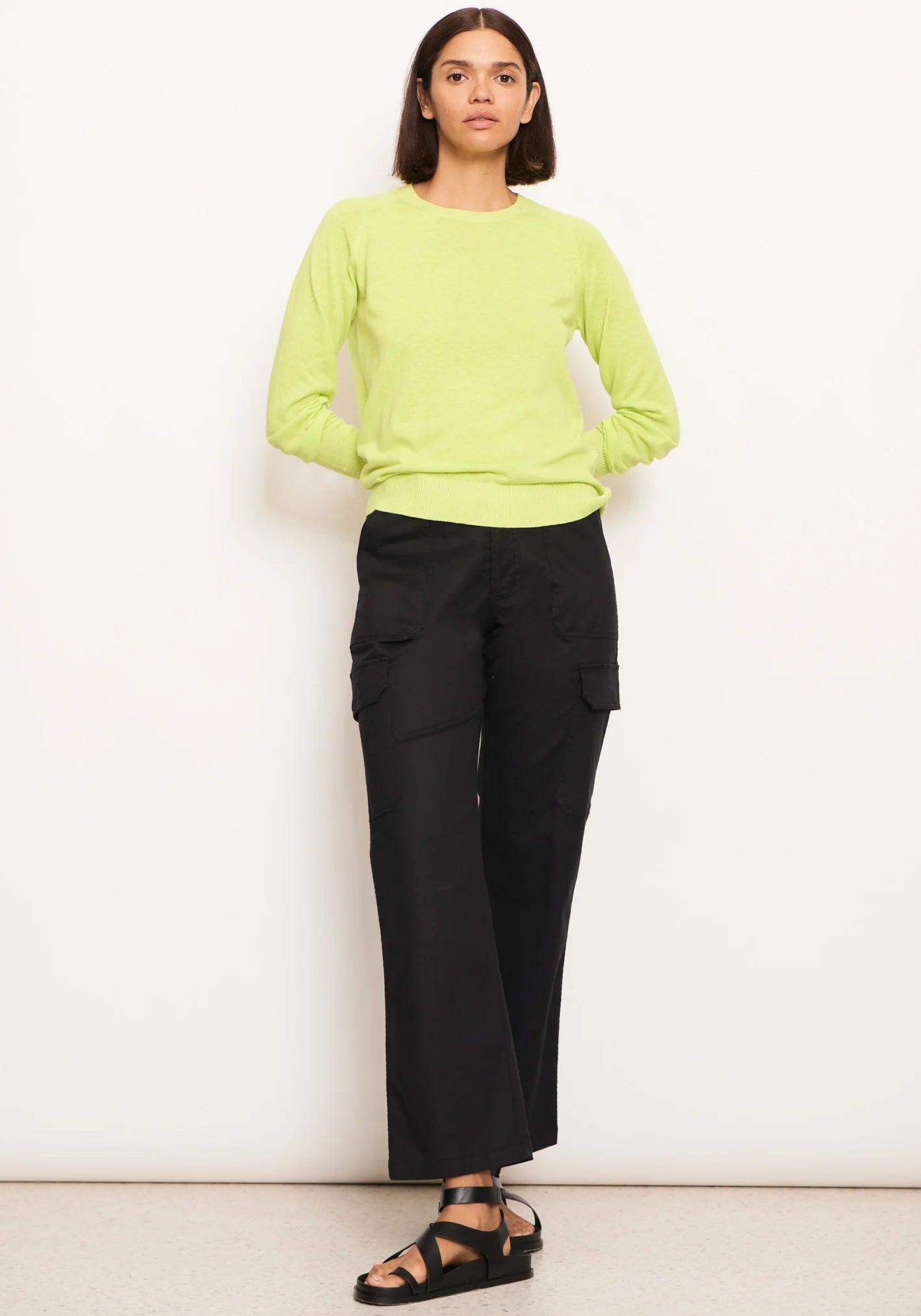 POL Clothing Lido Solid Knit Sweater in Lime