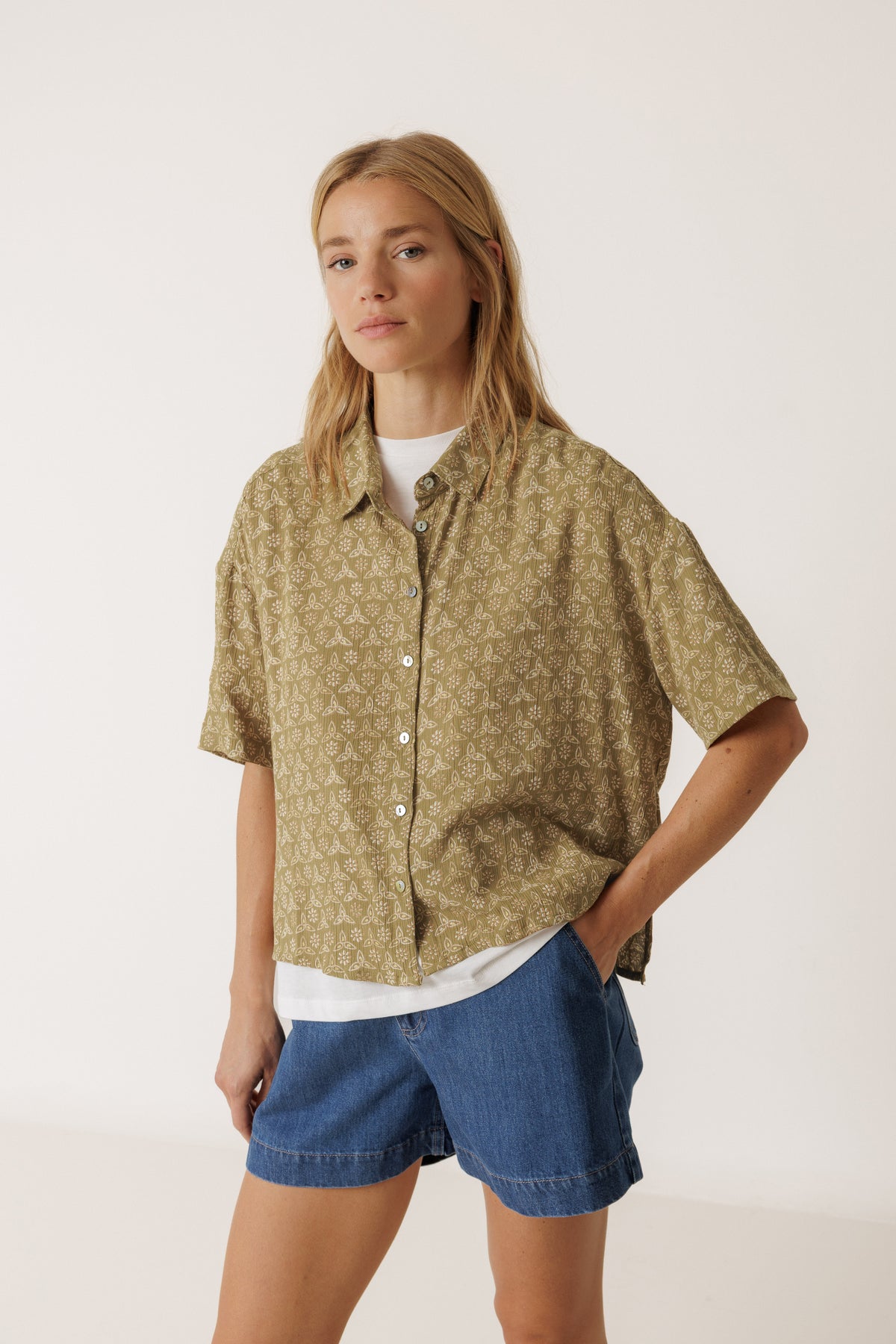 Indi & Cold Oversized Block Print Short Sleeve Shirt