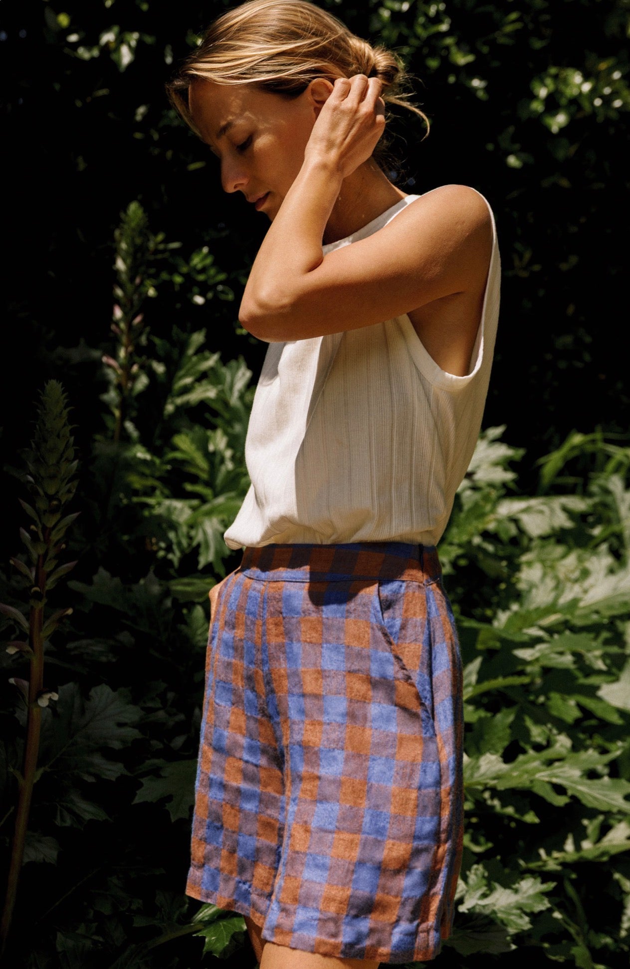 Indi and Cold Retro Vichy Shorts in Azul Klein Check