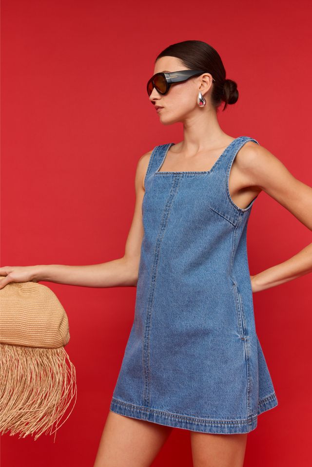 Staple the Label Cassia Denim Mini Dress Mid Blue