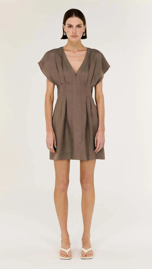 Staple the Label Evian Deep V Mini Dress in Brown