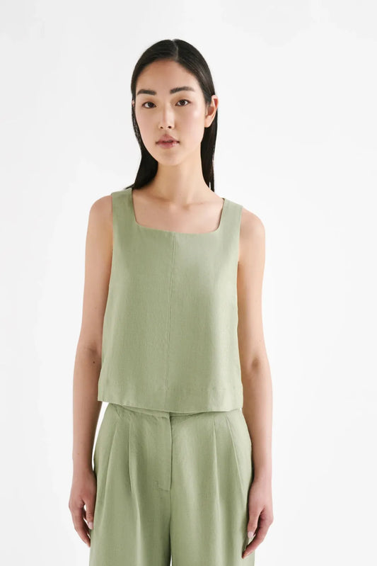 Nude Lucy Thilda Linen Top in Sage