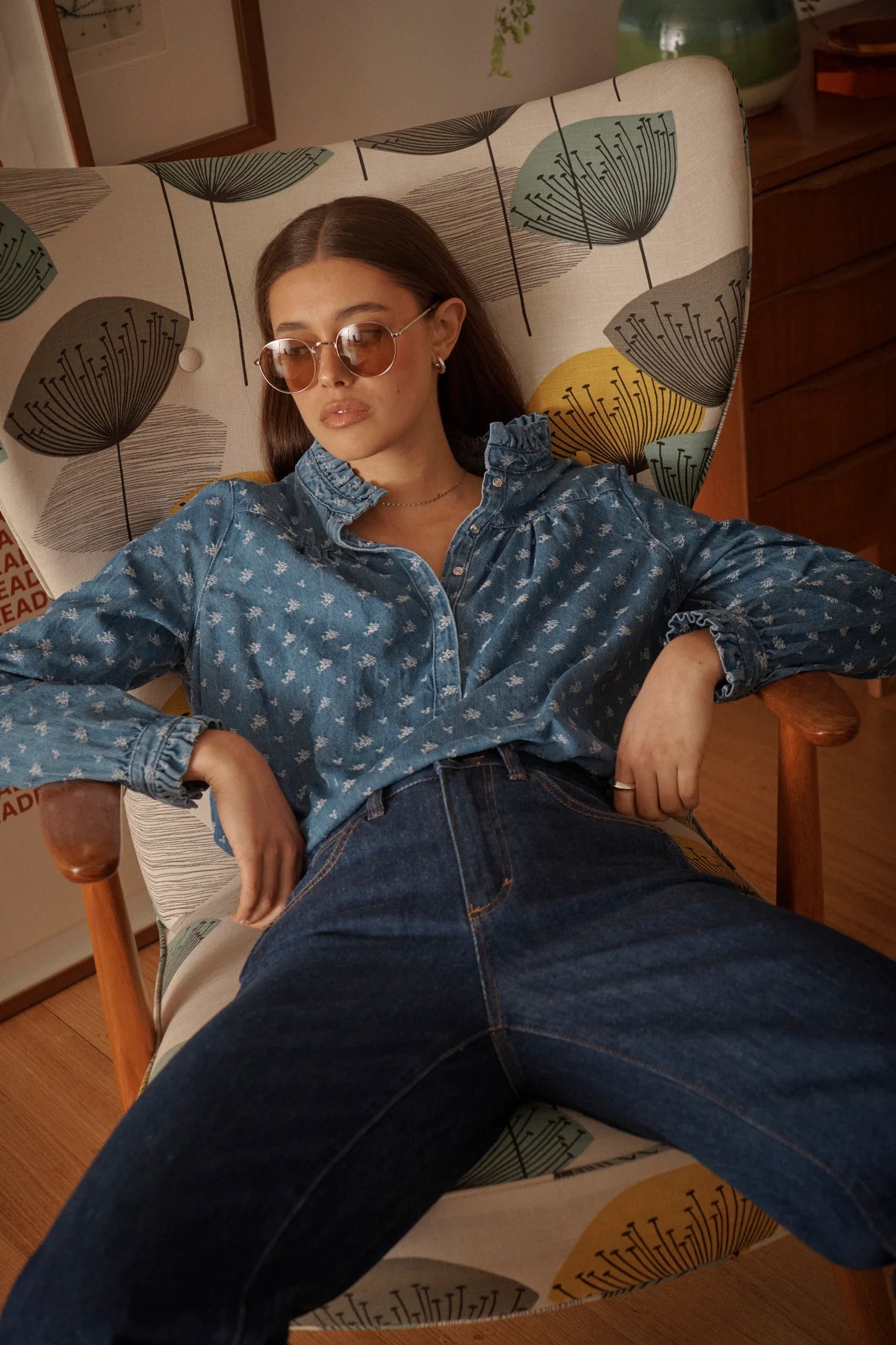 Kireina Tamara Denim Shirt with Flowers