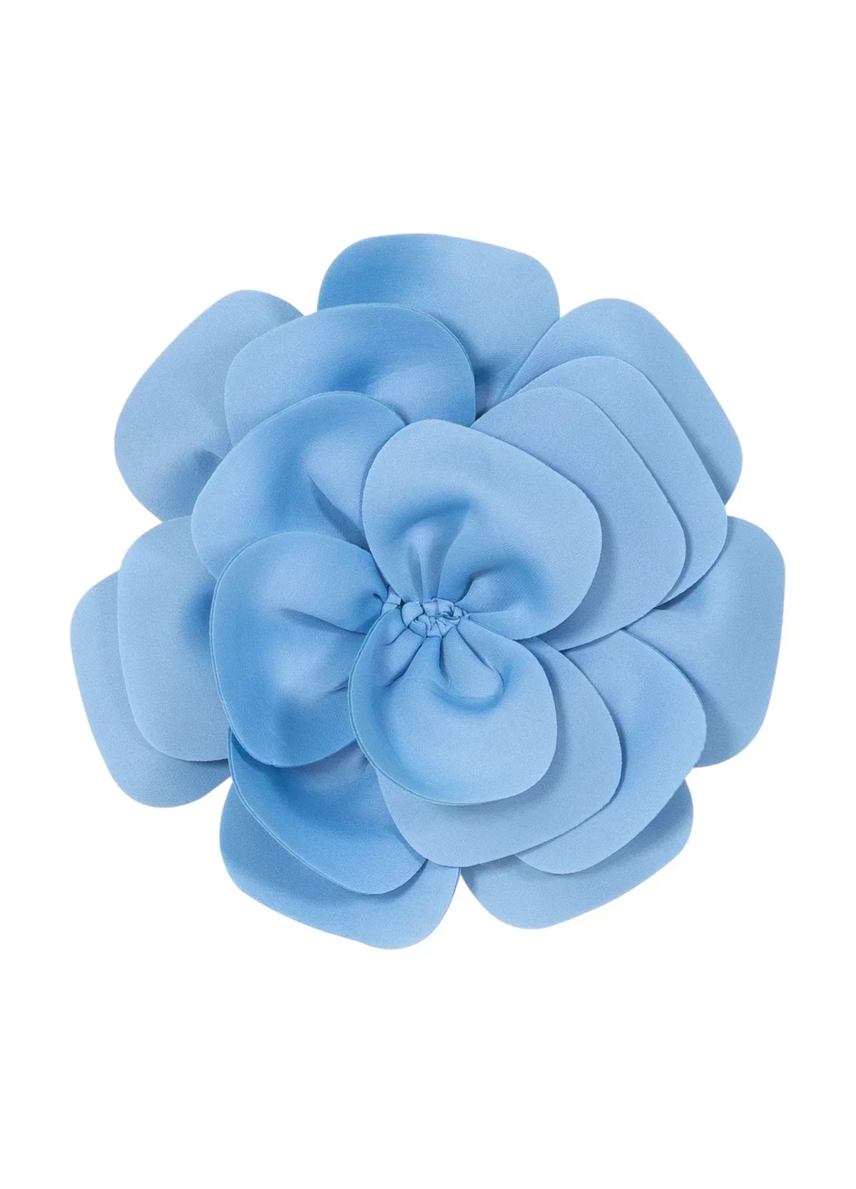 Light blue fabric flower brooch with layered petals, women's fashion accessory
