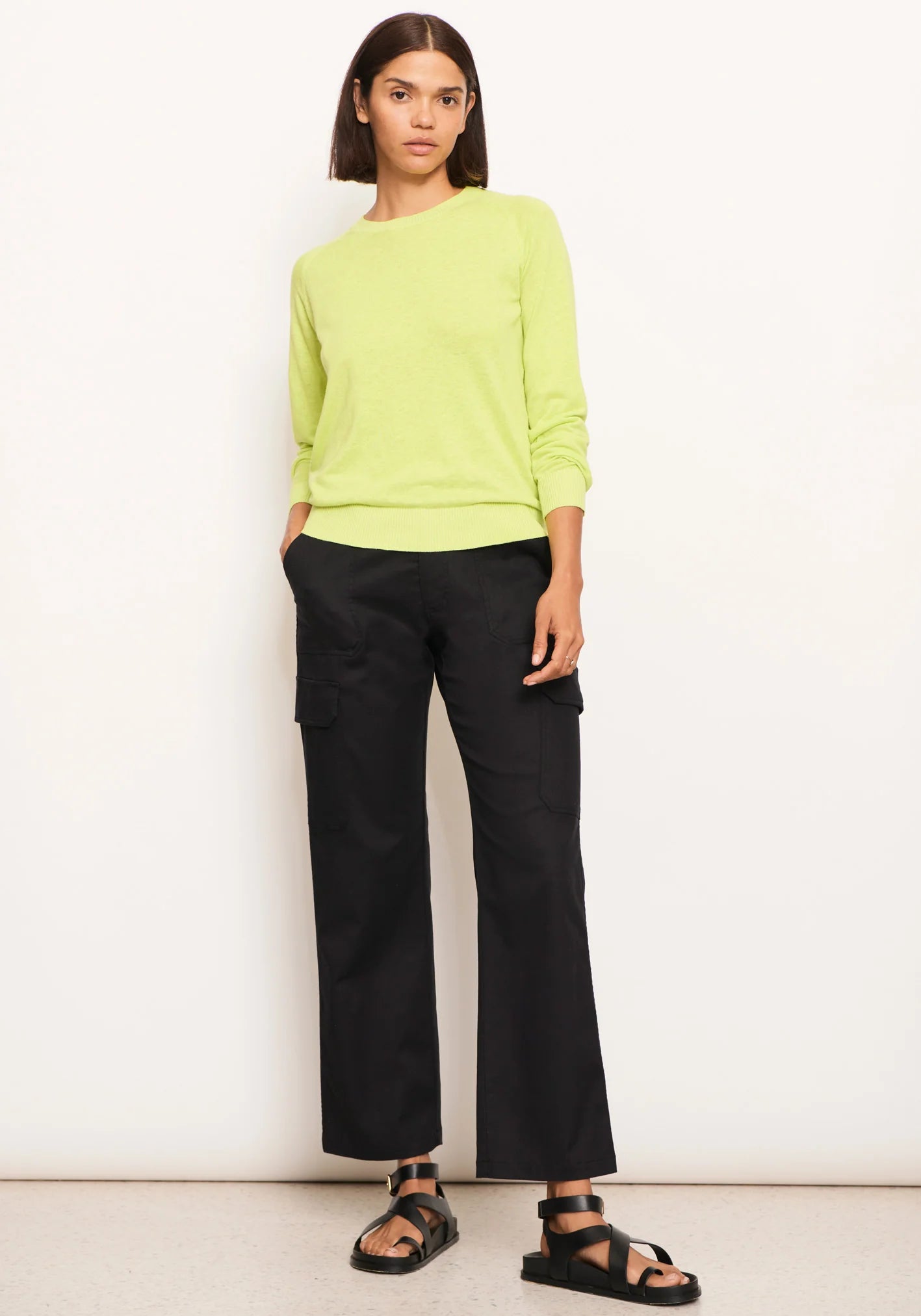 POL Clothing Lido Solid Knit Sweater in Lime