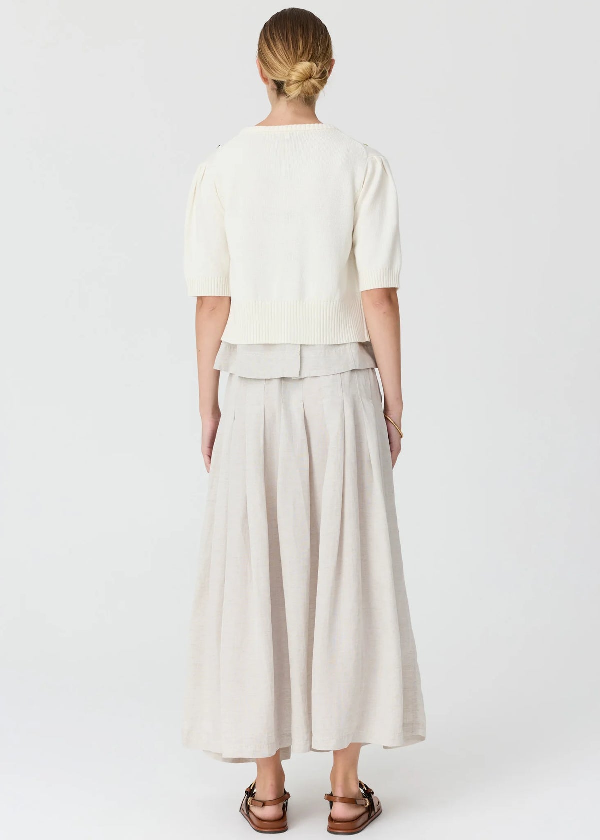 POL Viola Short Sleeve Beaded Cardigan in Chalk