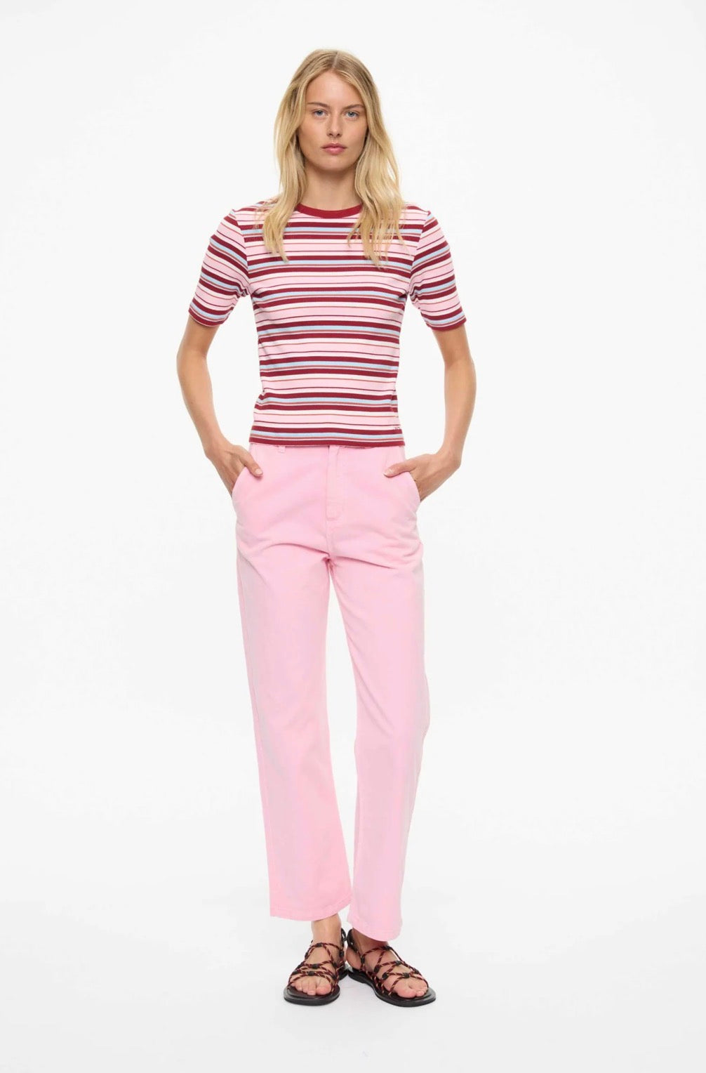 LMND Oli Rib Tee Multi Coloured Stripe