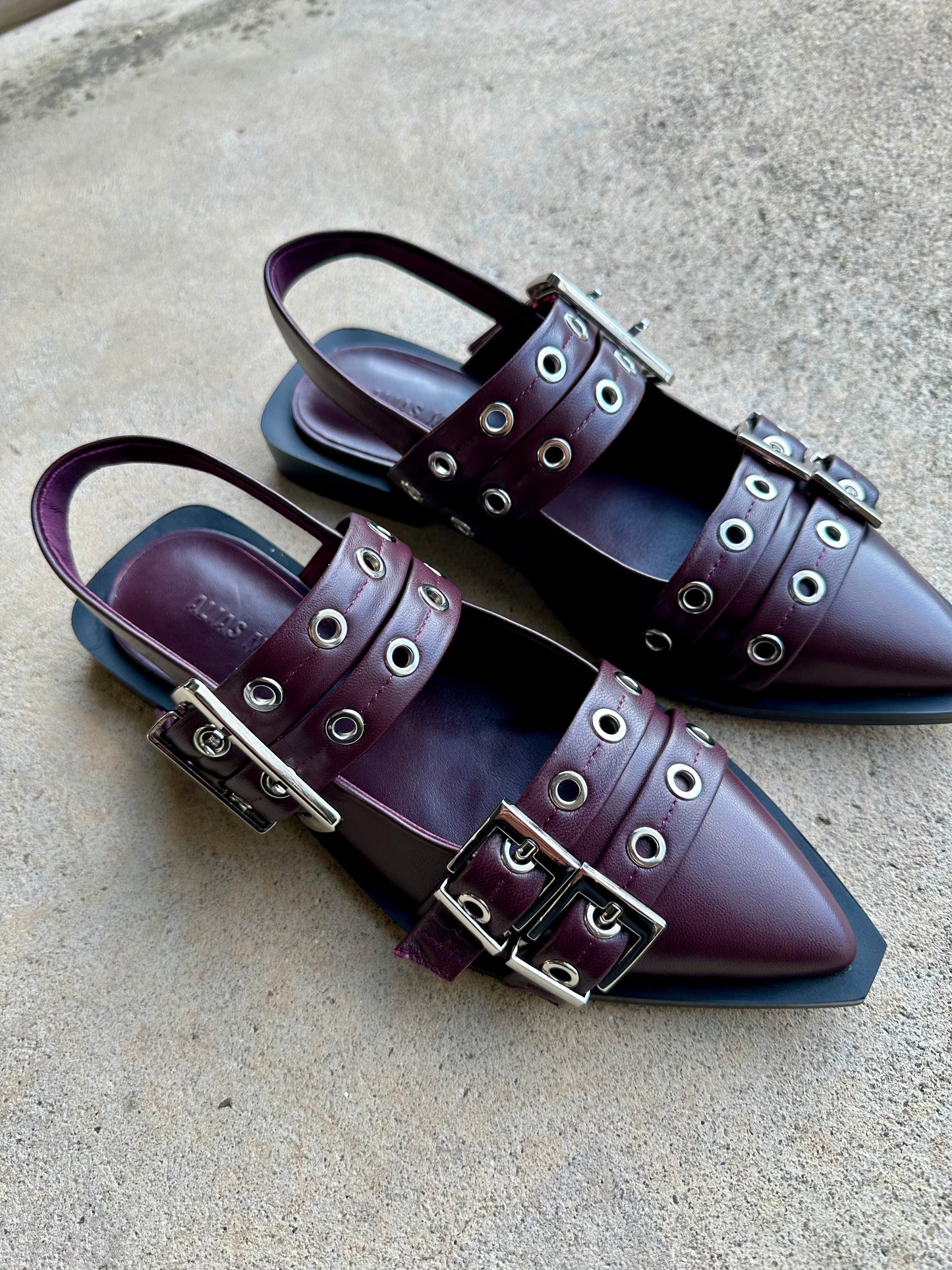 Alias Mae Zina Buckle Flats in Burgandy Leather