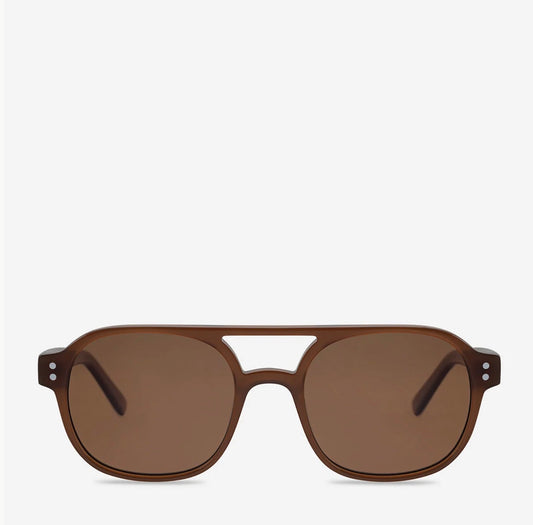 Brown aviator-style sunglasses with sleek frame and tinted lenses for everyday wear
