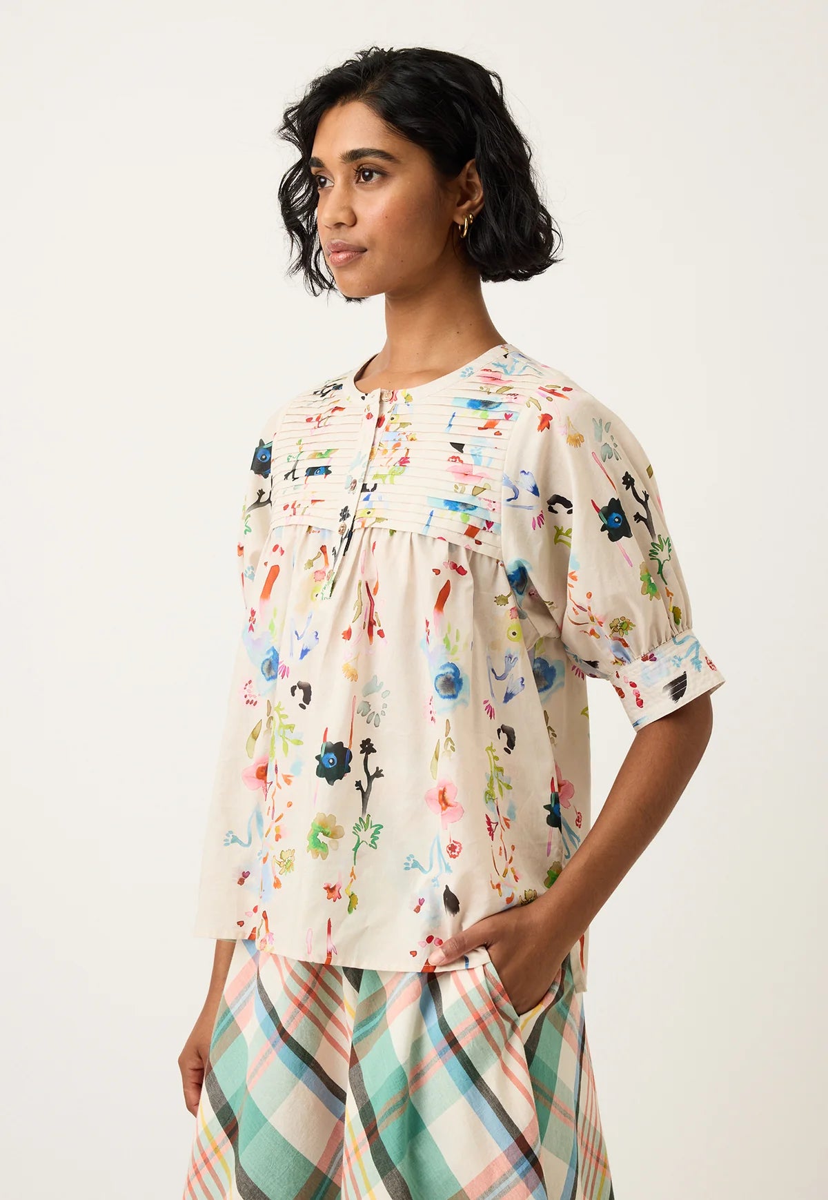Nancybird Gwen Blouse, Watercolour Cream