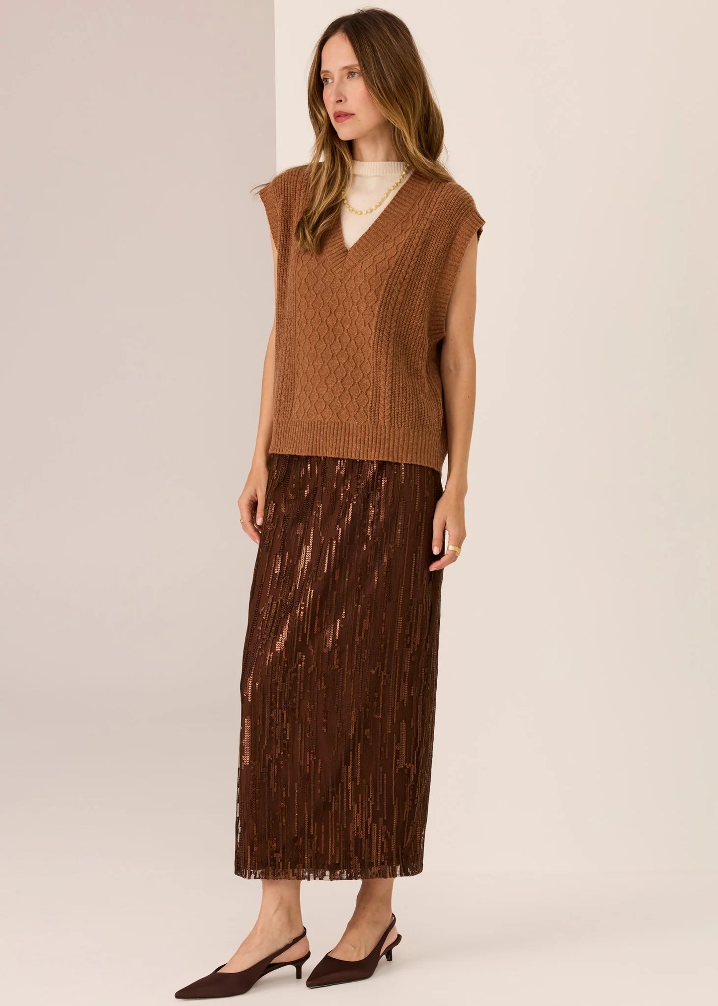 POL Loren Cable Vest Toffee