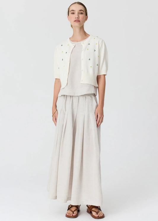 POL Viola Short Sleeve Beaded Cardigan in Chalk