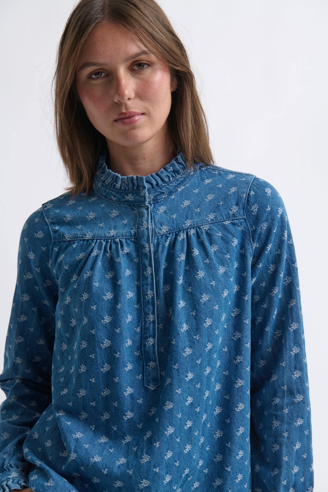Kireina Tamara Denim Shirt with Flowers