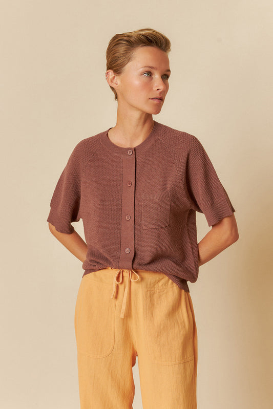 Indi and Cold Rice Stitch Knit Top in Chocolate
