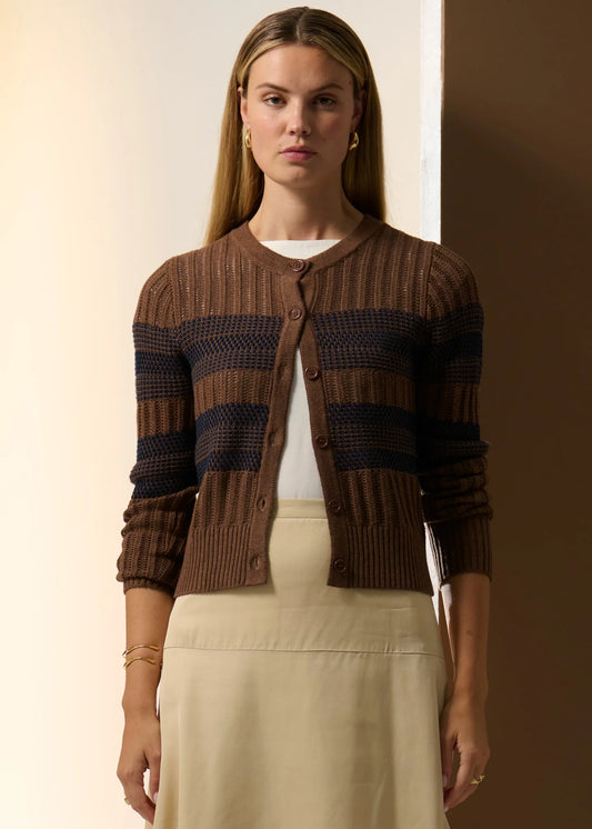 POL Sable Cardigan Striped Choc / Ink