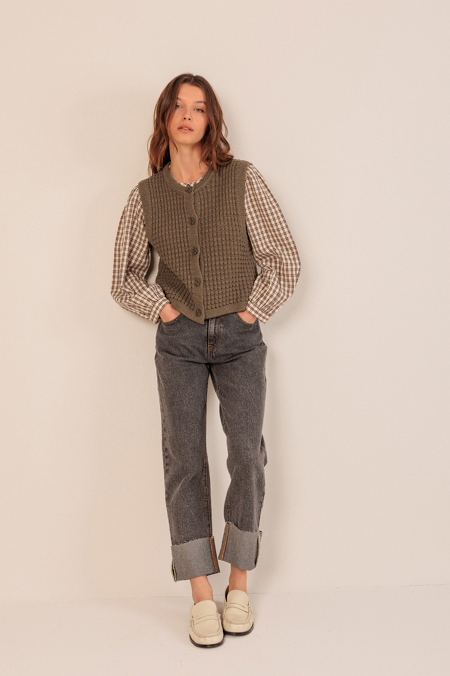 Indi and Cold Basket Weave Vest in Topo