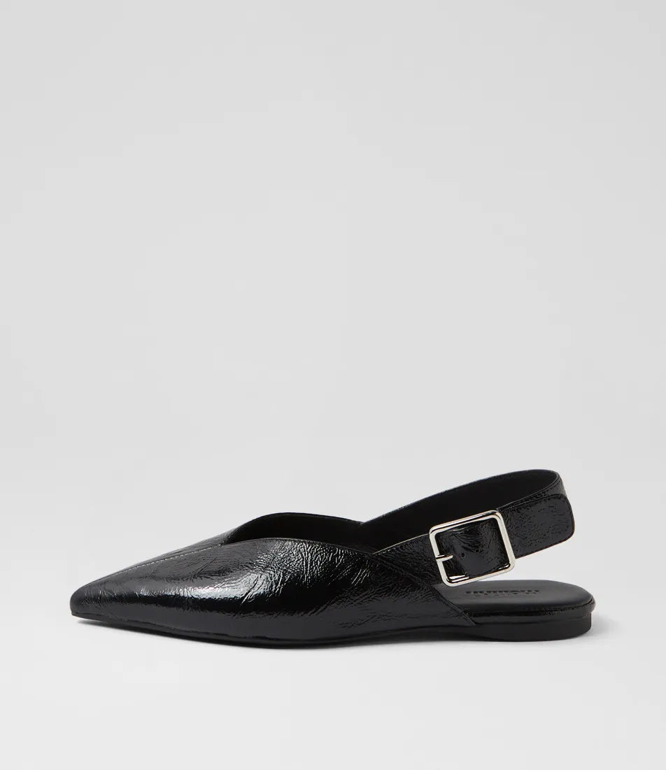 Mollini Foraya Black Crinkle Leather Flat Shoes