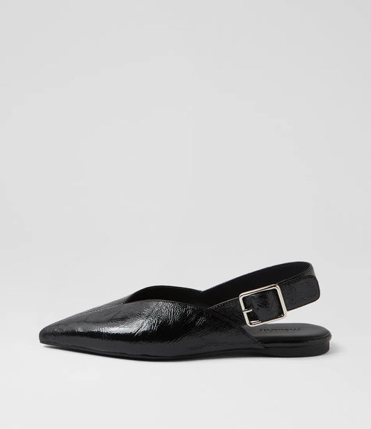 Mollini Foraya Black Crinkle Leather Flat Shoes