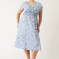 Nancybird Hana Wrap Dress in Blue with Red Motif Embroidery