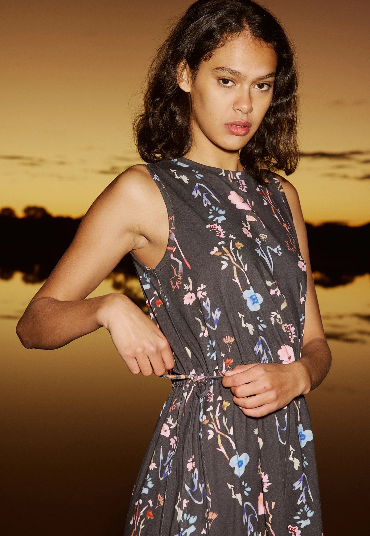 Nancybird Lidia Tie Dress in Watercolour Charcoal