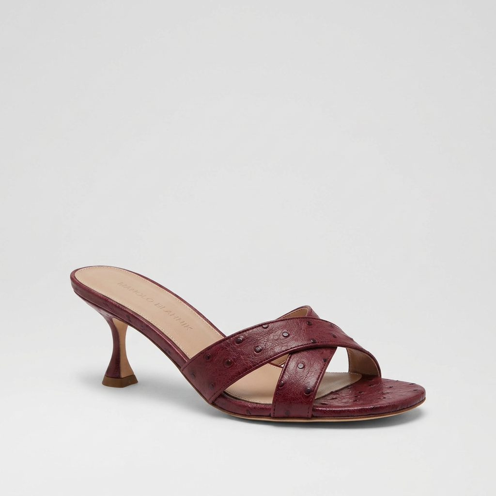 Mollini Asire Sandals in Burgandy Ostrich Embossed Leather